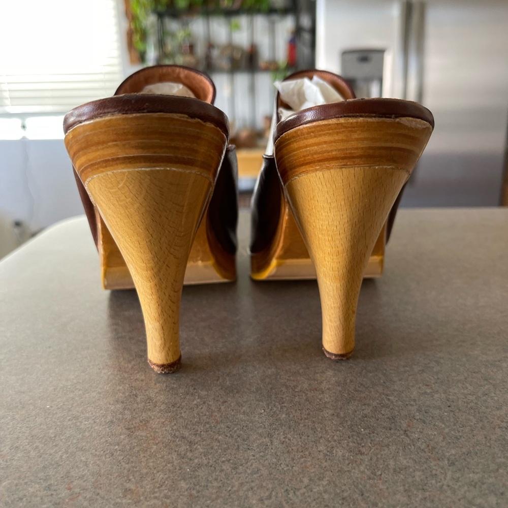 Vintage Nina Leather & Wood Heeled Clogs Size 8 - Picture 6 of 8